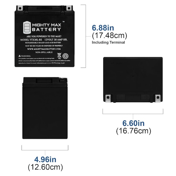 YTX30L-BS Battery Replacement For Polaris Sportsman 800 EFI X2 07-09